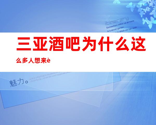 三亚酒吧为什么这么多人想来这里