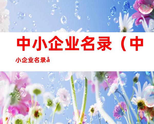 中小企业名录(中小企业名录库查询)