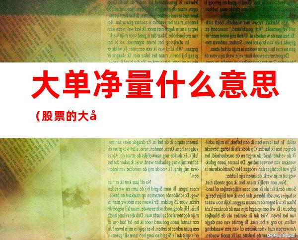 大单净量什么意思(股票的大单净量什么意思)
