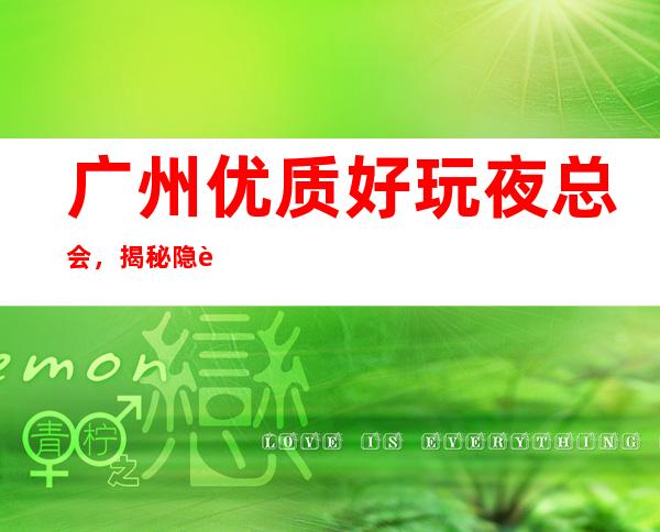 广州优质好玩夜总会，揭秘隐藏很深的广州好玩夜总会