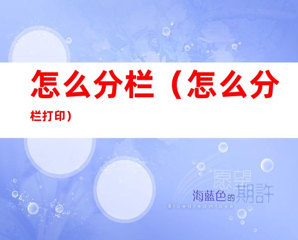 怎么分栏(怎么分栏打印)