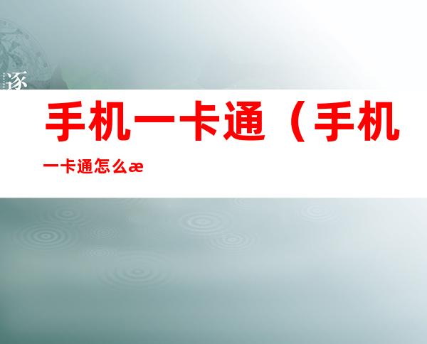 手机一卡通(手机一卡通怎么换到另一个手机)