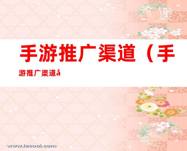 手游推广渠道(手游推广渠道商)