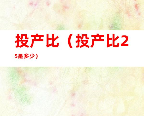 投产比(投产比2.5是多少)