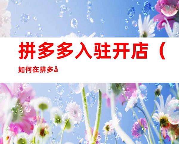 拼多多入驻开店(如何在拼多多上开店)