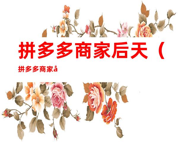 拼多多商家后天(拼多多商家后天哪里查看商品浏览量?)