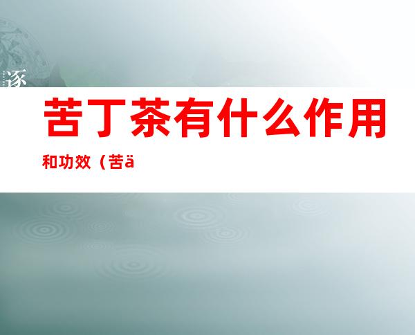 苦丁茶有什么作用和功效(苦丁茶有什么作用和功效和副作用)