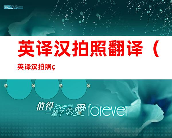 英译汉拍照翻译（英译汉拍照翻译软件）