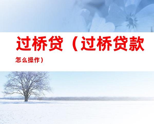 过桥贷(过桥贷款怎么操作)