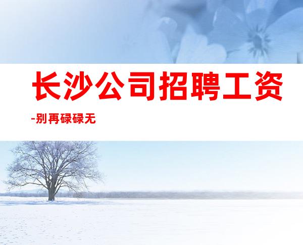 长沙公司招聘工资-别再碌碌无为