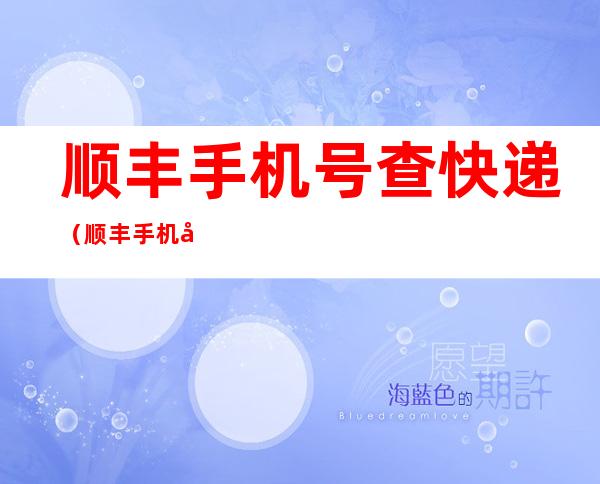 顺丰手机号查快递（顺丰手机号查快递入口）