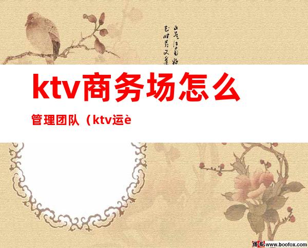 ktv商务场怎么管理团队(ktv运营团队)