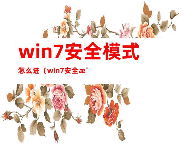 win7安全模式怎么进（win7安全模式怎么进入bios设置）